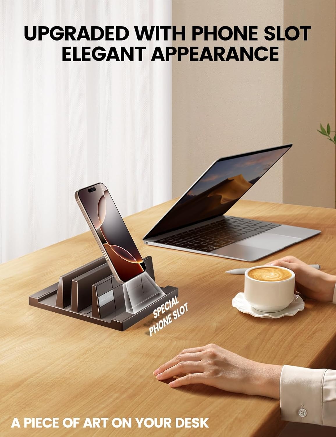image:imageVaydeer Vertical Laptop Stand Desktop Stand Holder with Adjustable Dock Size 4in1 Design Plastic Laptop Holder Fits All MacBook Surface Chromebook Gaming Laptops Chocolaty