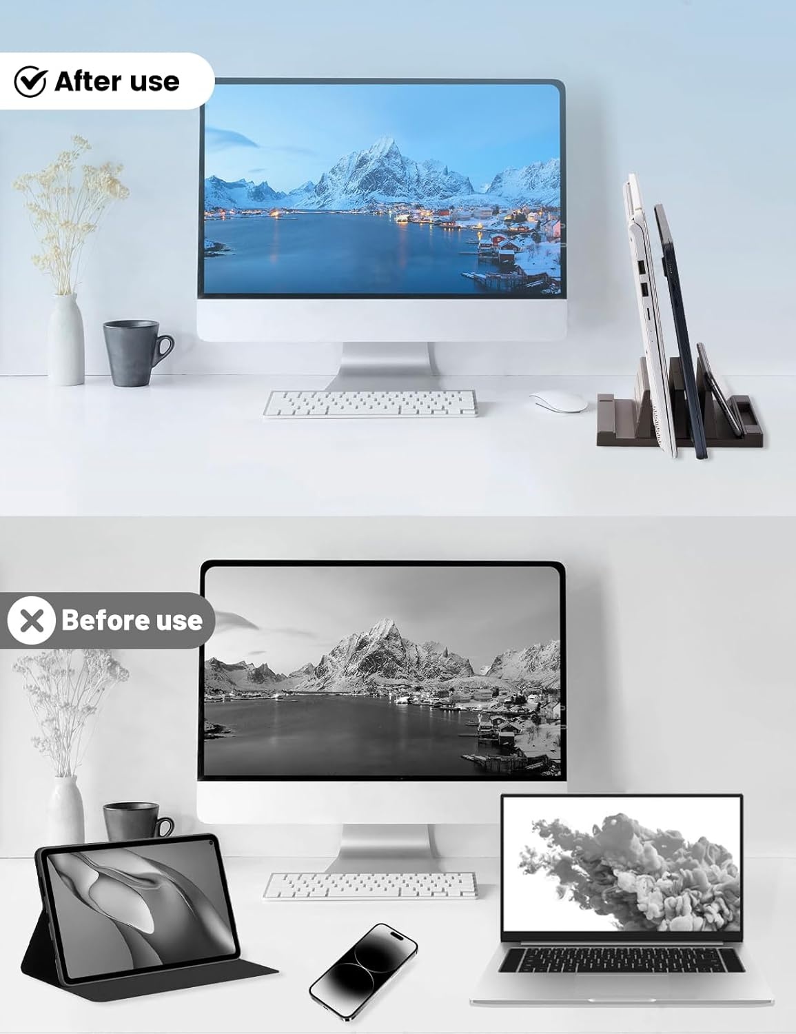 image:imageVaydeer Vertical Laptop Stand Desktop Stand Holder with Adjustable Dock Size 4in1 Design Plastic Laptop Holder Fits All MacBook Surface Chromebook Gaming Laptops Chocolaty