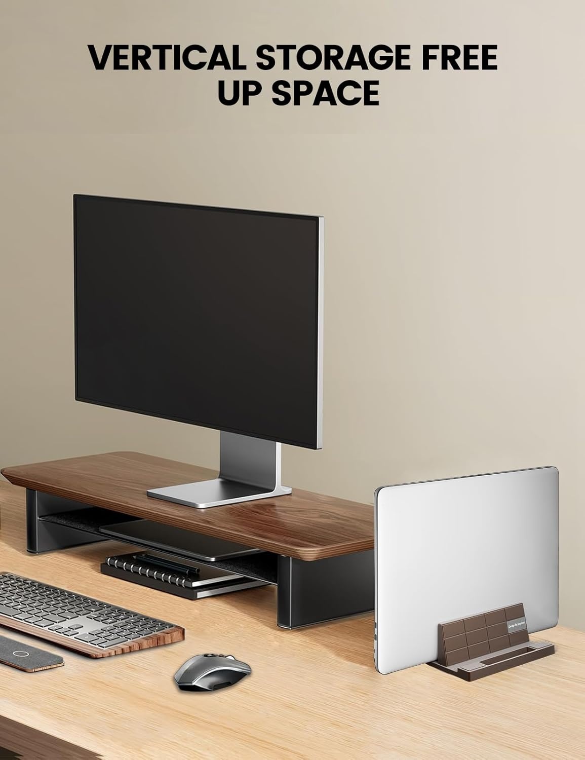 image:imageVaydeer Vertical Laptop Stand Desktop Stand Holder with Adjustable Dock Size 4in1 Design Plastic Laptop Holder Fits All MacBook Surface Chromebook Gaming Laptops Chocolaty