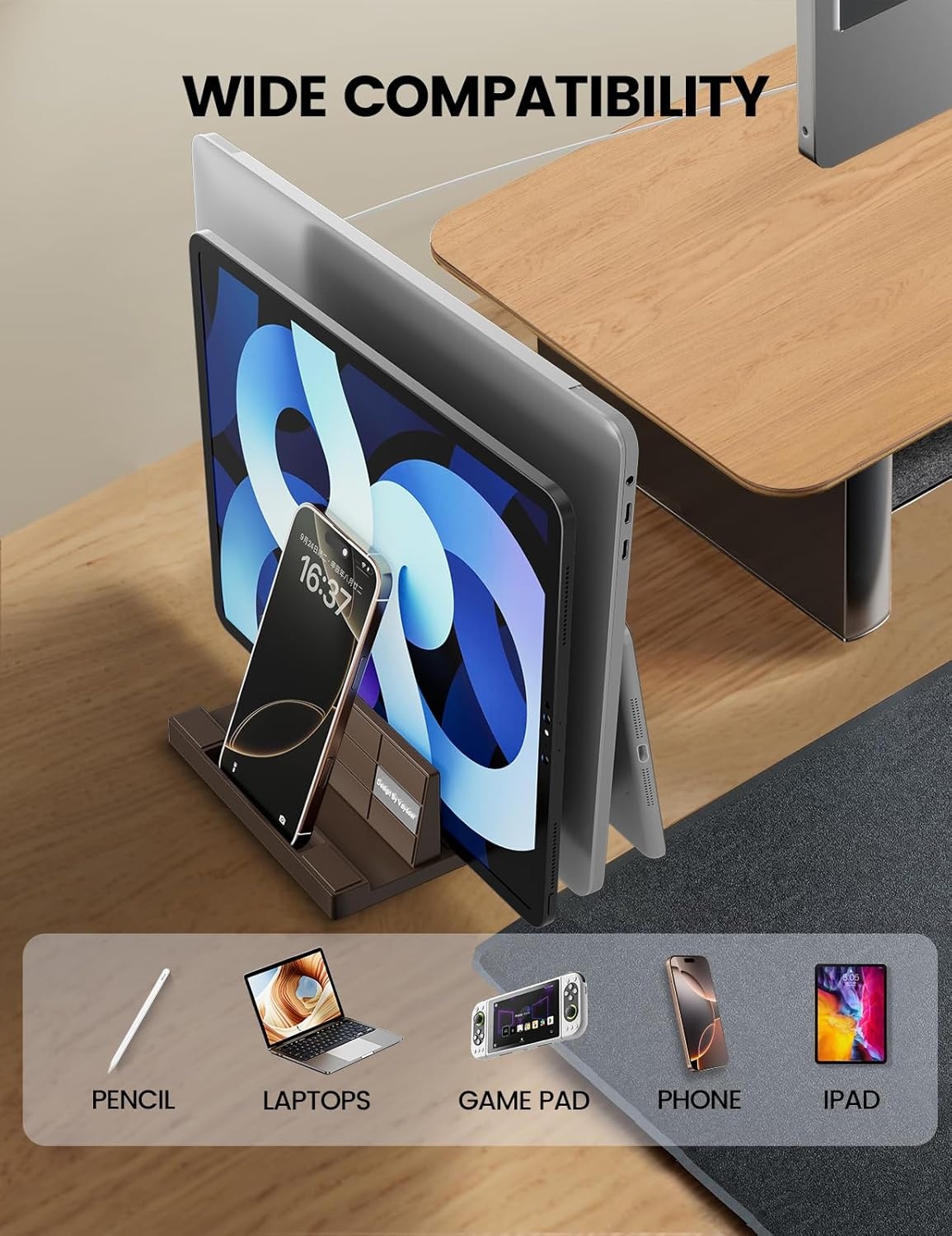 image:imageVaydeer Vertical Laptop Stand Desktop Stand Holder with Adjustable Dock Size 4in1 Design Plastic Laptop Holder Fits All MacBook Surface Chromebook Gaming Laptops Chocolaty